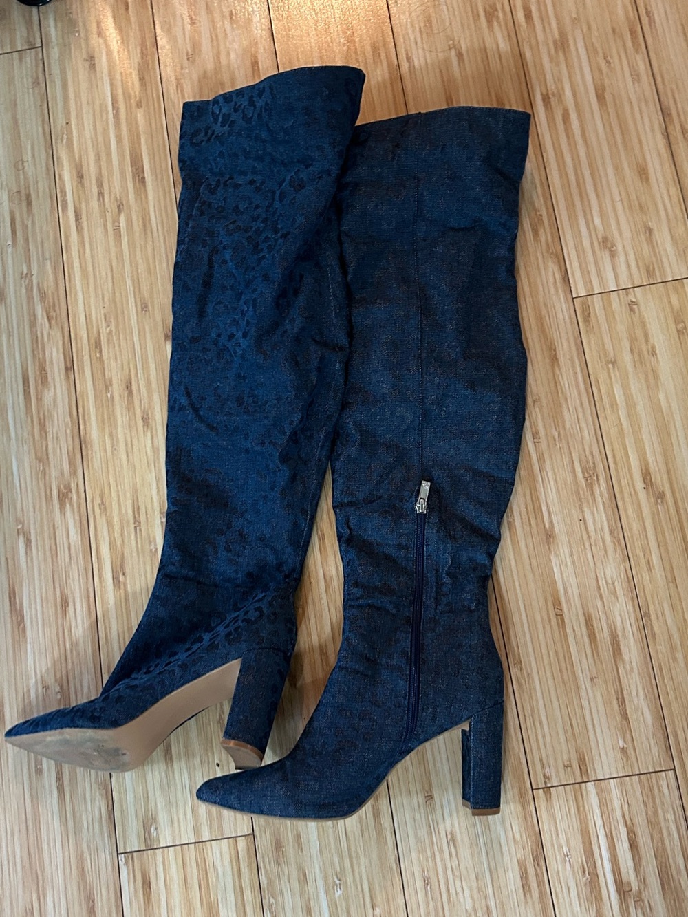 Ny and Company Denim Over-the-Knee Pointed Toe Block Heel Boots
